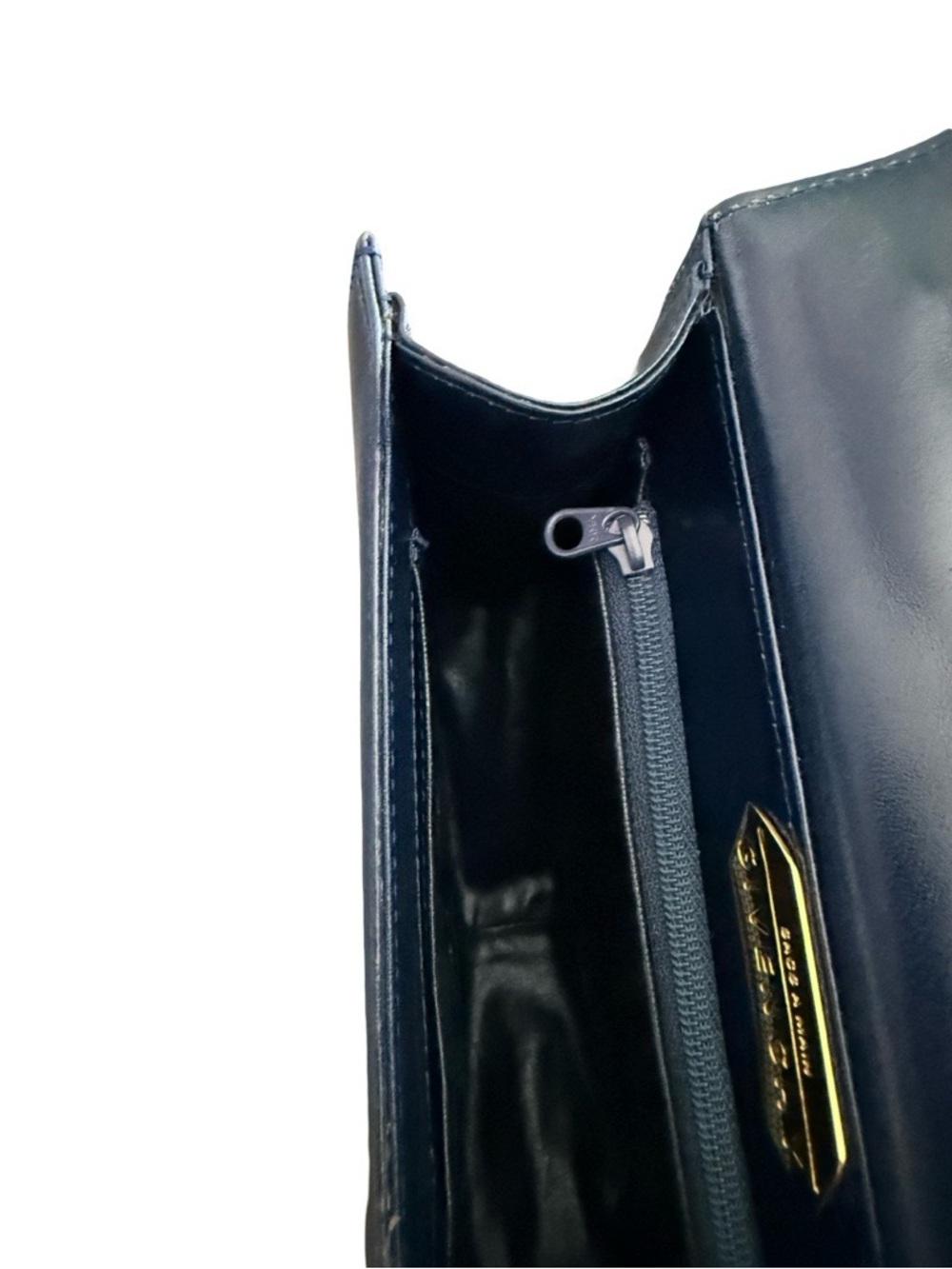 Vintage Givenchy Navy Leather Top Handle Bag Structured Designer Handbag Italy - Picture 17 of 17